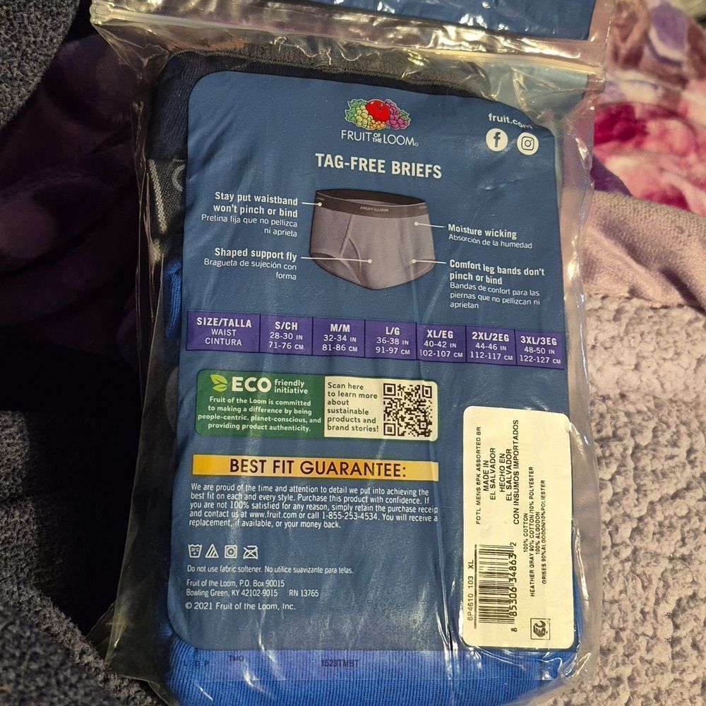 Fruit of the Loom Men's XL Midrise Cotton Briefs Moisture-Wicking - New - Picture 8 of 8